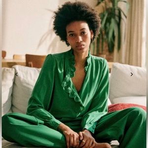 Sezane Chloe Shirt (silk blouse) in bright green, NWT